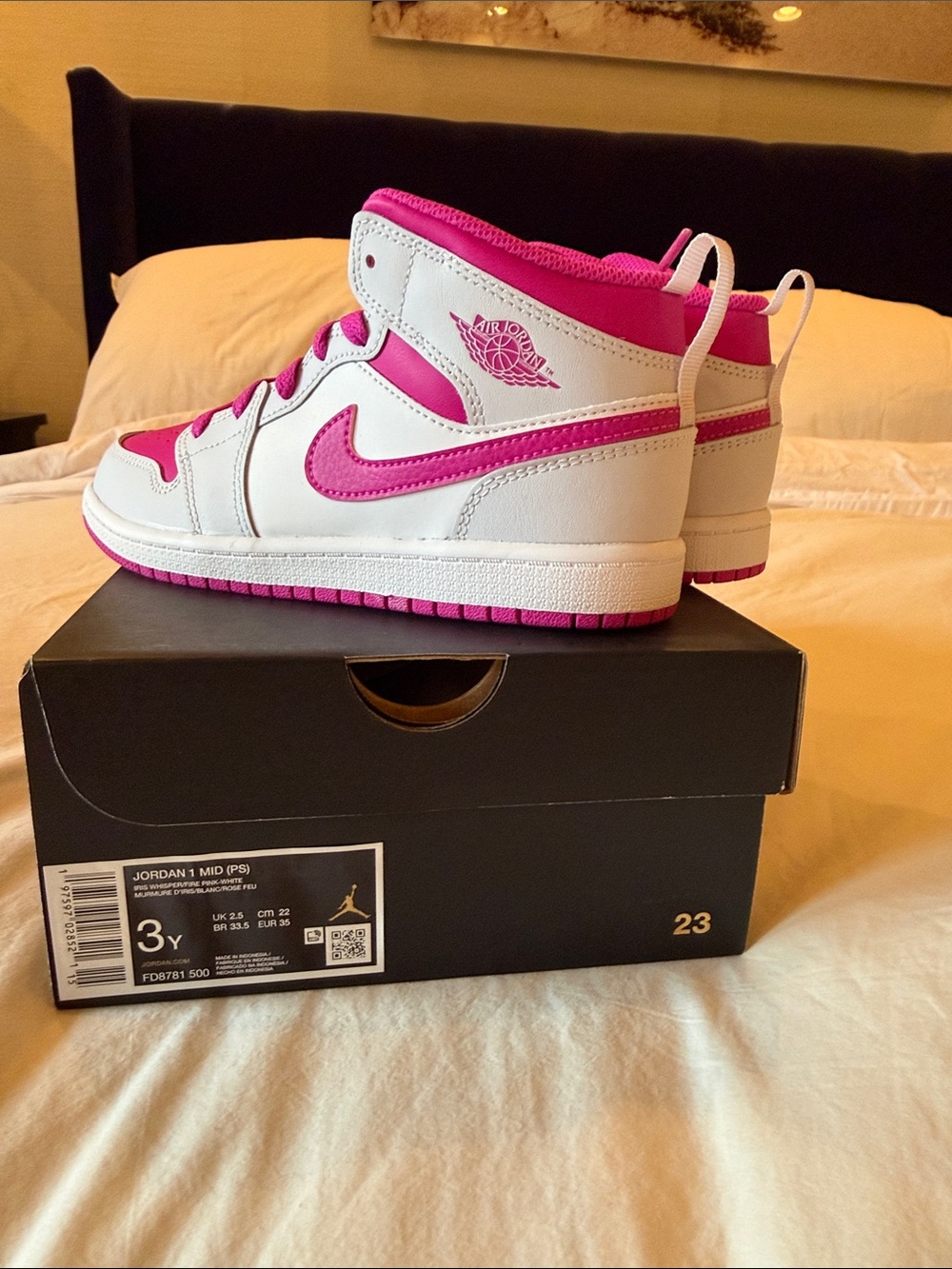 Nike Kids White and Pink Air Jordan 1 Mid Sneakers